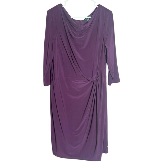 Lauren Ralph Lauren Purple Ruched Stretch Long Sleeve Dress Women's Plus size 16 - Picture 1 of 11